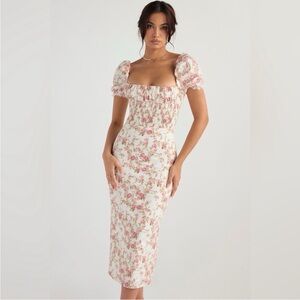House of CB Bellucci Floral Smocked Midi Dress Size Medium